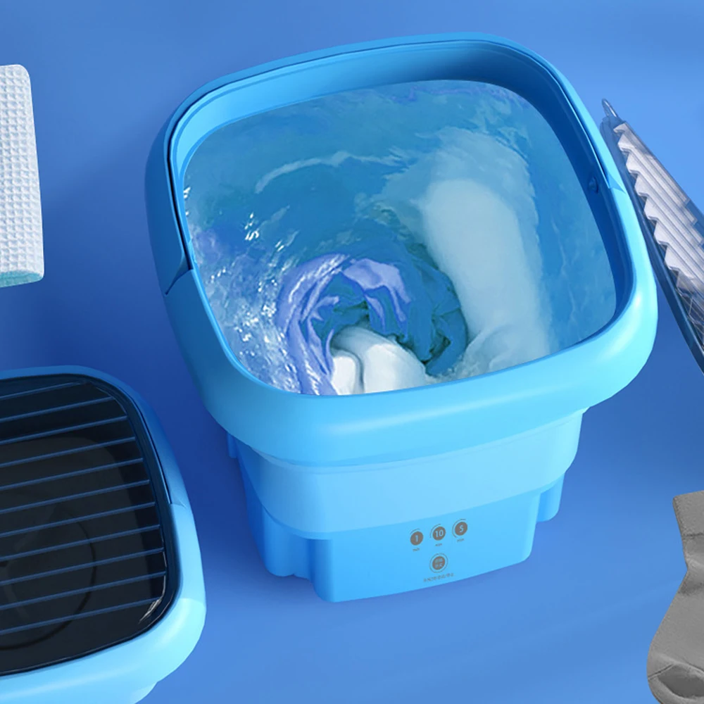 Folding Washing Machine Portable Ultrasonic Mini Dehydratable Washer with Drain - £66.06 GBP+