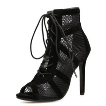 Fashion Basic Sandals Boots Black Net Fabric Cross Strap Sexy High Heel Sandals  - £41.32 GBP
