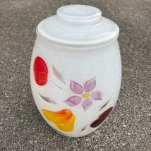 Bartlett Collins Frosted White Cookie Jar 1960s Canister &amp; Lid Fruit Flowers EUC - $46.53
