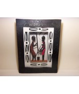 FRAMED AFRICAN ART CARVINGS IN WOOD - GLASS FRAME 9&quot; X 12&quot; - £11.31 GBP