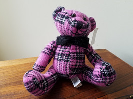 Dan Dee Purple Plaid 8&quot; Teddy Bear with Black Velvet Neck Tie (New) - $9.85