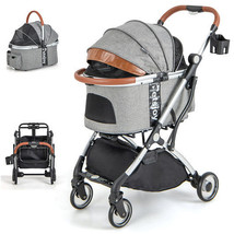 Foldable Dog Cat Stroller with Removable Waterproof Cover-Dark Gray - £119.53 GBP