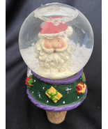 Wine Bottle Cork Stopper Christmas Santa Claus Glass Snow Globe Festive - $20.21 CAD