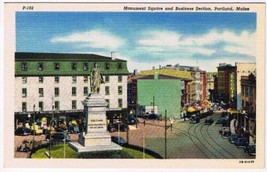 Maine Postcard Portland Monument Square &amp; Business Section - £1.66 GBP