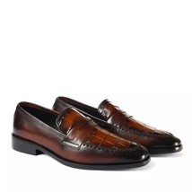 Handmade Men Brown Crocodile Moccasins Loafer, Men Alligators Formal Shoes - £90.44 GBP+