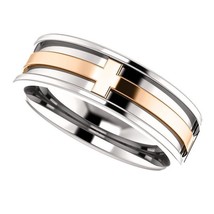 Authenticity Guarantee 
Platinum and 18K Rose Gold Cross Wedding Band Ring - £1,595.01 GBP+