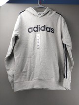 Adidas Hoodie Men&#39;s Medium Gray with Black Stripes Logo Fleece Long Slee... - £19.12 GBP