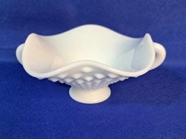 Vintage Fenton White Milk Glass Hobnail Handled Candy Dish - $18.69