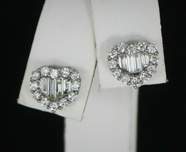 1.05Ct Round &amp; Baguette Simulated Diamond Stud Earrings White Gold Plated Silver - £75.40 GBP