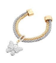 HW Collection Butterfly Rhinestones Charm Two Tone Mesh Bracelet, 8&quot; - £7.04 GBP