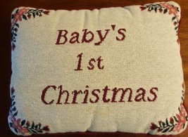 Baby&#39;s First Christmas Throw Pillow Cream Red Tapestry Photo Prop Infant - £5.51 GBP