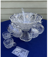 Indiana Glass Paneled Daisy &amp; Finecut punch bowl, base, 10 cups and hook... - $95.72 CAD