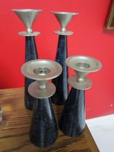 CERAMIC AND SILVERPLATE CANDLESTICKS, SET OF 4 PIECES MODERN DESIGN SET - $74.25