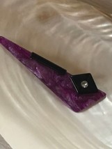Vintage Large Swirly Purple Plastic w Black Bar &amp; Trapezoid &amp; Clear Rhinestone - £14.59 GBP