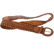 Vintage Womens Braided Belt 14 16 Brown Boho Accessory 2&quot; Wide Taiwan - £10.79 GBP