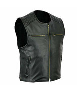 Men&#39;s Genuine Black Cowhide Leather  Quilted Biker Style Waistcoat , Vest - £72.27 GBP