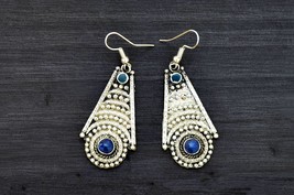 Vintage Ethnic Earrings wit Lapis Lazuli, Afghan Kuchi Style, Tribal Nomad Jewel - £11.99 GBP