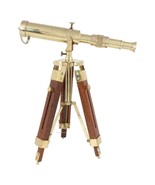Nautical MARINE NAVY Vintage Brass Telescope Barrel Brown Wooden Tripod ... - £130.44 GBP