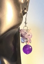Amethyst Nugget and Purple Stone Drop Pierced Earrings - £17.34 GBP