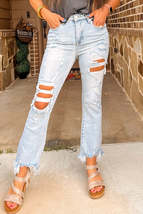 Beau Blue Light Wash Distressed Straight Leg Slim Fit Jeans - $38.00