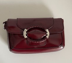 Ann Taylor Women&#39;s Oxblood Red Patent Leather Clutch Wristlet New Silver Detail - £16.69 GBP