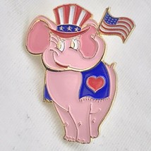 Patriotic Elephant USA Flag Gold Tone Pink Enamel Republican Veteran Vet... - $9.95