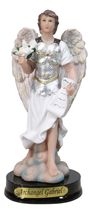 Catholic Archangel Saint Gabriel Holding Scroll And Lotus Figurine With ... - $21.99