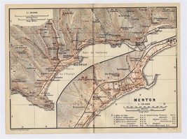1914 Original Antique City Map Of Menton / PROVENCE-ALPES-COTE D&#39;azur / France - £17.14 GBP