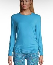 Lands End Rash Guard Swim Tunic Top Size Small (6-8) Aqua Blue Solid Ruched NEW - £27.66 GBP