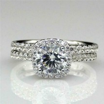 Halo Engagement Ring Set 2.85Ct Round Cut Moissanite 14K White Gold in Size 6.5 - £237.18 GBP
