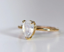 14k Gold Moonstone Ring Pear Moonstone Engagement Ring June Birthstone Ring - £871.21 GBP