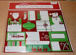 Christmas Foil Gift Tags You Choose Peel &#39;N Stick 36ea 2&quot; x 2&quot; Or 2&quot; x 4... - $1.85