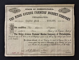 1890 Antique Ridge Avenue Farmers&#39; Market Company Stock Certificate Phila Pa - £71.18 GBP