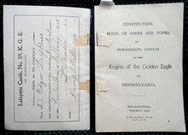1905 antique KNIGHTS of GOLDEN EAGLE RULES ORDER pa D. Edgar LYKENS CERT... - £68.58 GBP