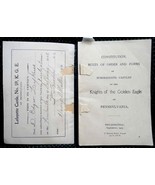 1905 antique KNIGHTS of GOLDEN EAGLE RULES ORDER pa D. Edgar LYKENS CERT... - £68.49 GBP