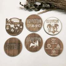 Set of 6 Led Zeppelin Wooden Coasters - Handmade Gift - Housewarming - Wood Kitc - £19.67 GBP