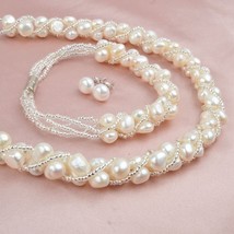 Natural Freshwater Pearl Jewelry Sets &amp; More Hand-knitted Necklace Bracelet 925  - £29.07 GBP