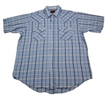 Plains Western Wear Shirt Mens Large Blue Pearl Snap Button Cowboy Workwear - $24.73