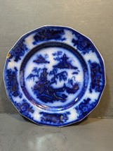 Antique 1850c E. Challinor Ironstone Pelew Flow Blue WILLOW 7.75&quot; Plate - $37.39