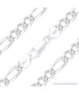 7.8mm Figaro Link Chain Diamond-Cut Pave Bracelet in .925 Italy Sterling... - $86.72 CAD+