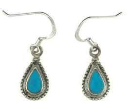 Blue Turquoise Drop Earrings 925 Sterling Silver pierced french hook 1 pair  - £20.74 GBP