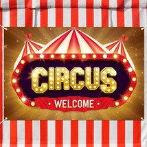 Welcome Circus Backdrop Banner Decor Brown Red White Striped Tent Carnival Theme - £23.45 GBP