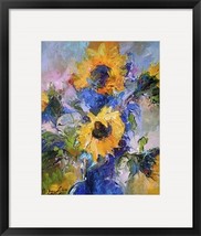 Richard Wallich Sunflowers in Blue Vase Black Framed Fine Art Print - £245.62 GBP
