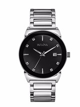 Bulova Men&#39;s 96D121 Diamond Accents Quartz Black Dial Silver Bracelet Watch - £137.04 GBP