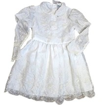 Vintage Girls 7 White Christening First Communion Dress White Eyelet Lac... - $48.28