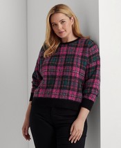 LAUREN RALPH LAUREN Plus-Size Plaid Wool-Blend Sweater In Pink Multi 2X ... - £71.73 GBP