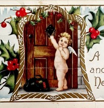 Cherub Traveler Greeting Victorian Postcard Christmas 1900s Embossed PCB... - £15.45 GBP