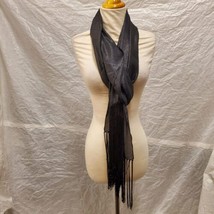 Women&#39;s Black Sparkly Scarf with Fringe Ends, One Size - £15.52 GBP