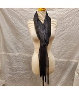 Women&#39;s Black Sparkly Scarf with Fringe Ends, One Size - £15.79 GBP