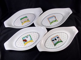 Set of 4 Vandor Country oval au gratin dish Animals 8.25&quot; Pelzman china - £19.98 GBP